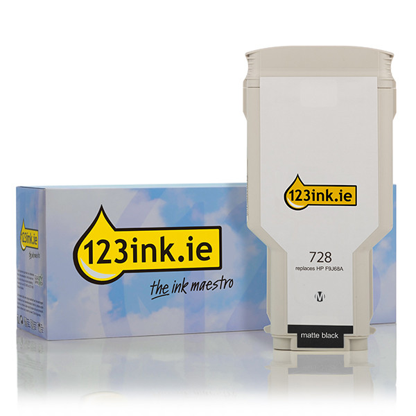123ink version replaces HP 728 (F9J68A) extra high capacity matte black ink cartridge F9J68AC 044497 - 1