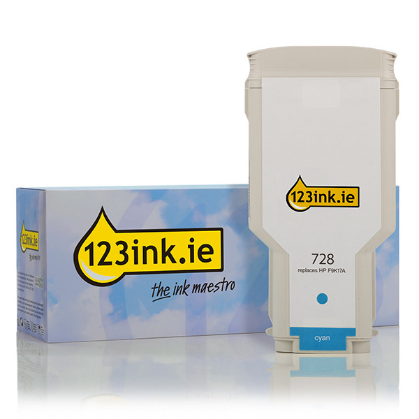 123ink version replaces HP 728 (F9K17A) extra high capacity cyan ink cartridge F9K17AC 044499 - 1