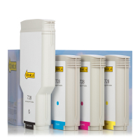 123ink version replaces HP 728 XL MBK/C/M/Y high-capacity ink cartridge (4-pack)