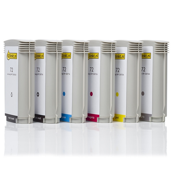 123ink version replaces HP 72 MBK/PBK/C/M/Y/GY high-capacity 6-pack 160146 - 1