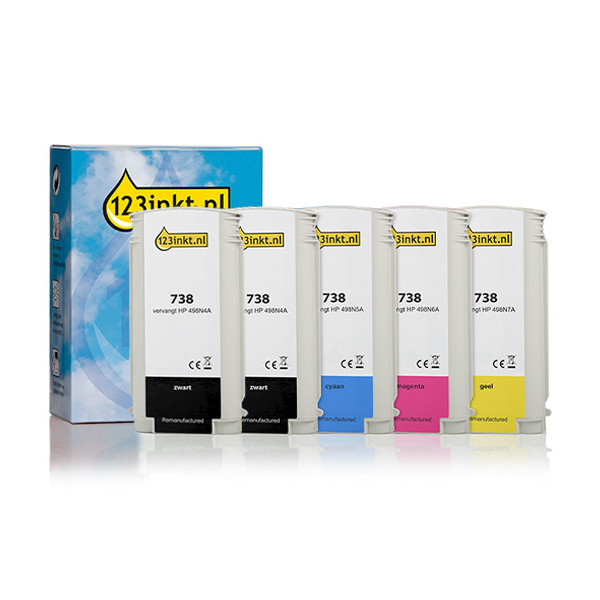 123ink version replaces HP 738 BK/BK/C/M/Y ink cartridge 5-pack 160736 - 1