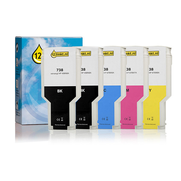 123ink version replaces HP 738 BK/C/M/Y high-capacity ink cartridge 5-pack 160737 - 1