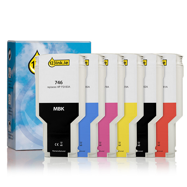 123ink version replaces HP 746 MBK/PBK/C/M/Y/CR ink cartridge 6-pack  160236 - 1