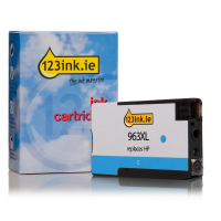 123ink version replaces HP 963XL (3JA27AE) high capacity cyan ink cartridge 3JA27AEC 055385
