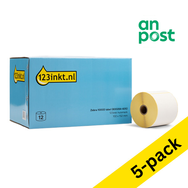 123ink version replaces Zebra Z-Perform 1000D An Post labels (800284-605), 102mm x 152mm (5 x 12 rolls) 653126 - 1