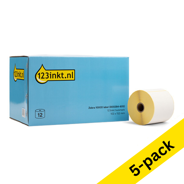 123ink version replaces Zebra Z-Perform 1000D post label (800284-605) 102mm x 152mm (12 rolls) (5-pack) 653366 - 1