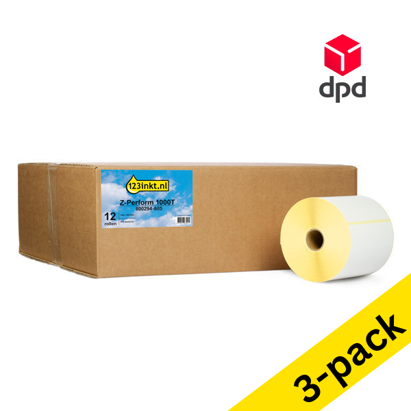 123ink version replaces Zebra Z-Perform 1000T DPD labels (800294-605) 102mm x 152mm | 3 x 12-pack 653429 - 1