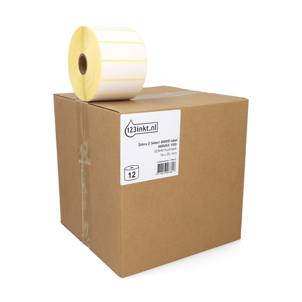 123ink version replaces Zebra Z-Select 2000D labels (800263-105), 76 x 25mm (12 rolls) 140025 - 1