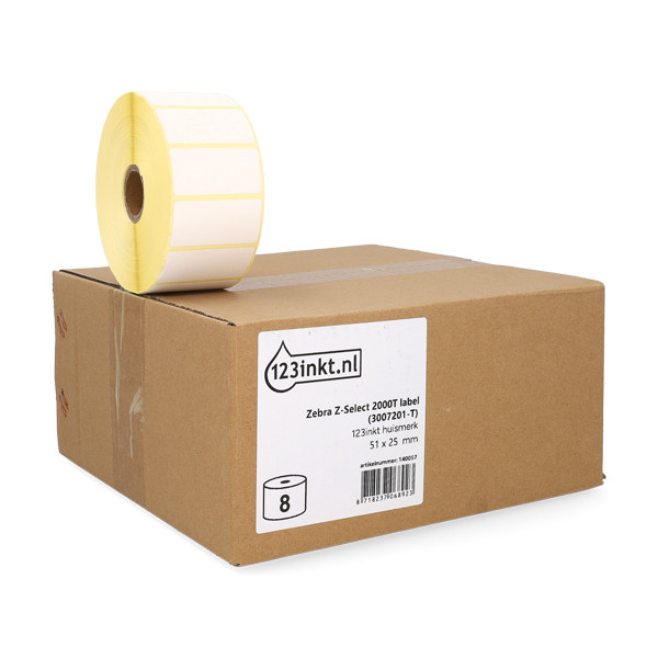123ink version replaces Zebra Z-Select 2000T labels (3007201-T), 51 x 25mm (8 rolls) 140057 - 1