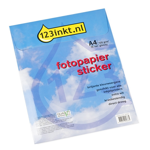 123ink white A4 glossy photo sticker paper (10-pack)  300223 - 1