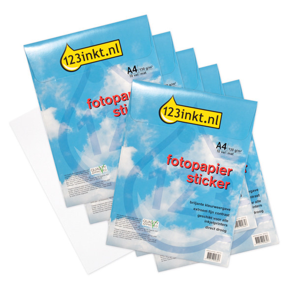123ink white A4 matte photo sticker paper (6 x 10-pack) 300345 - 1