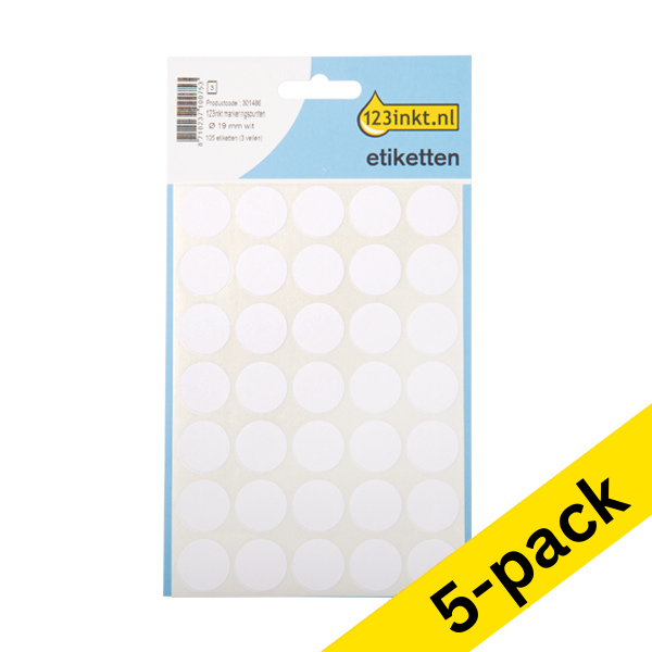 123ink white marking dots, Ø 19mm (105 labels) (5-pack)  301520 - 1