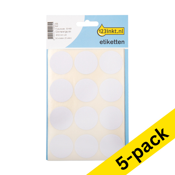 123ink white marking dots, Ø 32mm (240 labels) (5-pack)  301527 - 1
