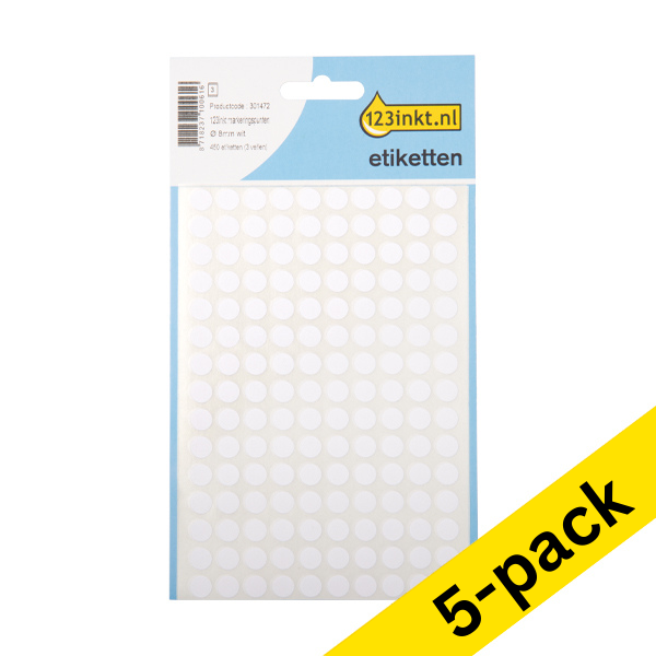 123ink white marking dots, Ø 8mm (450 labels) (5-pack)  301506 - 1