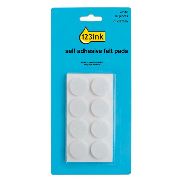 123ink white round self-adhesive felt pads, 20mm (16-pack) FP-20R 301006 - 1