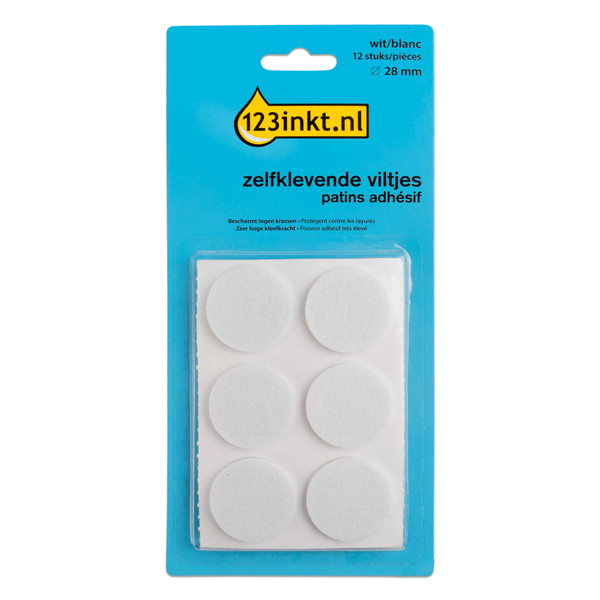 123ink white round self-adhesive felt pads, 28mm (12-pack) FP-28R 301008 - 1
