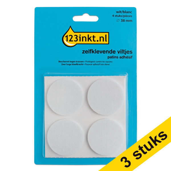123ink white self-adhesive felt pads round, 38mm (3 x 4-pack) 301024 - 1