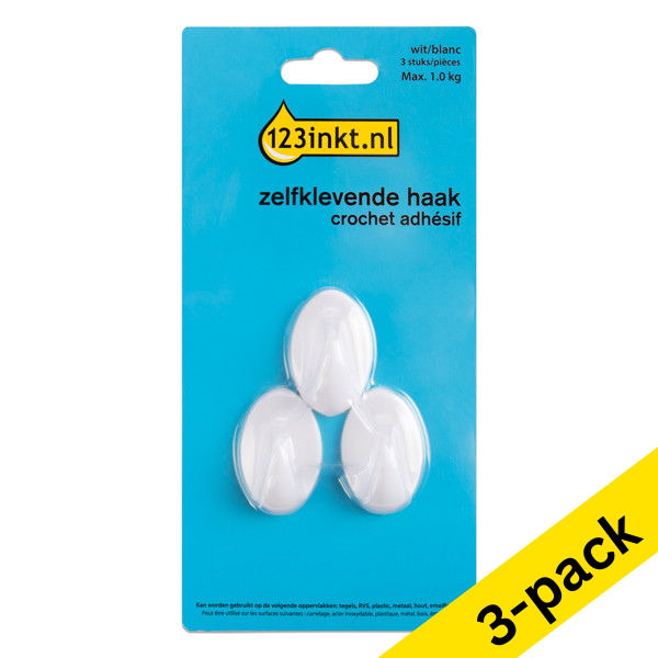 123ink white self-adhesive hook, 1kg (3 x 3-pack) 301016 - 1