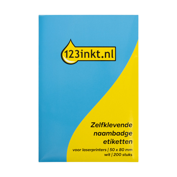 123ink white self-adhesive name badge labels for laser printers, 50mm x 80mm (200 labels) L4785-20C 302325 - 1