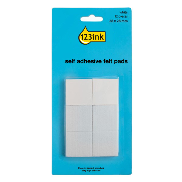 123ink white square self-adhesive felt pads, 28mm (12-pack) FP-28S 301010 - 1