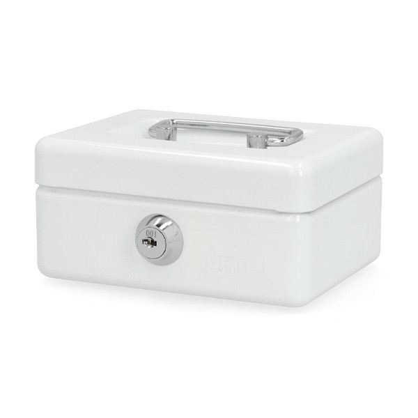 123ink white steel cash box with coin slot, 12.5cm x 9.5cm x 6cm 302934 - 1