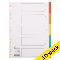 123ink white/coloured A4 cardboard tabs with 5 tabs (23 holes) (10 x 10-pack)  300574