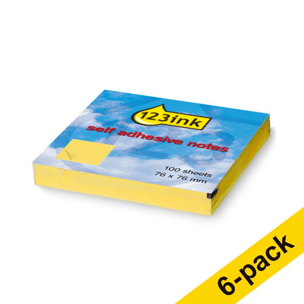 123ink yellow adhesive notes, 100 sheets, 76mm x 76mm (6-pack)  300961 - 1