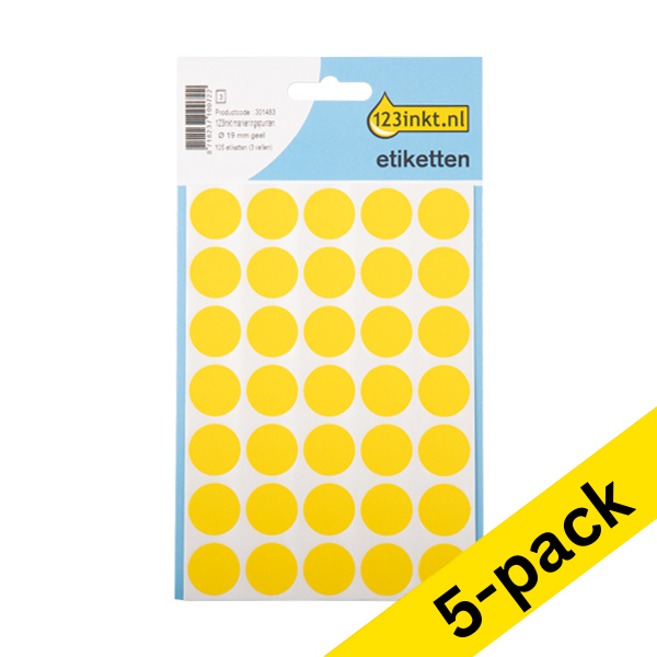 123ink yellow marking dots, Ø 19mm (105 labels) (5-pack)  301517 - 1