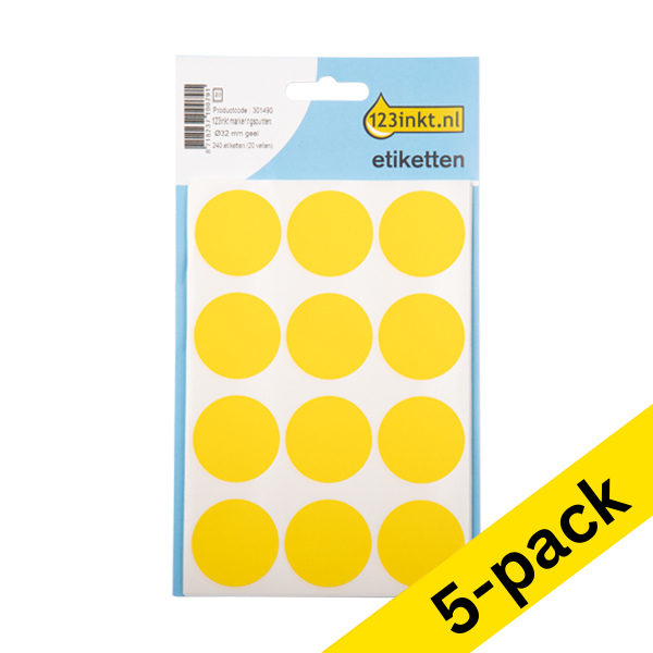 123ink yellow marking dots, Ø 32mm (240 labels) (5-pack) 301524 - 1