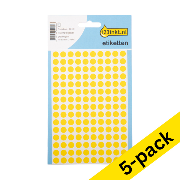 123ink yellow marking dots, Ø 8mm (450 labels) (5-pack)  301503 - 1