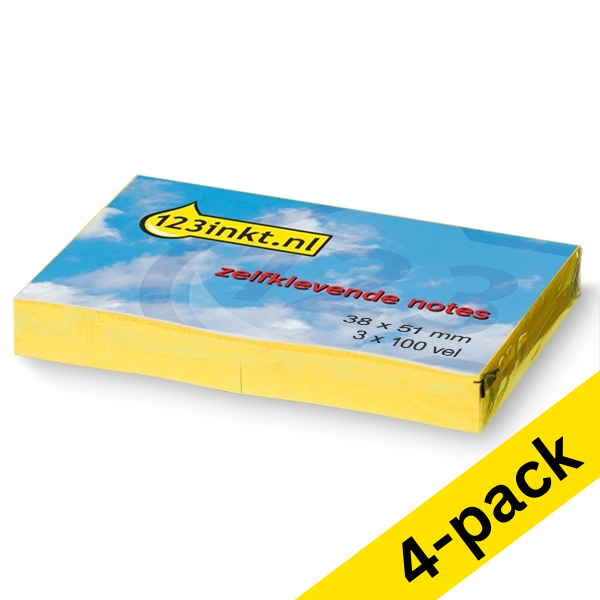 123ink yellow self-adhesive notes, 100 sheets, 38mm x 51mm (4 x 3-pack) 0653C 390661 - 1