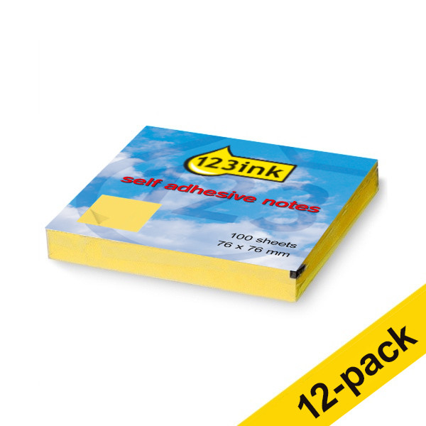 123ink yellow self-adhesive notes, 100 sheets, 76mm x 76mm (12-pack) 654CYC 300240 - 1