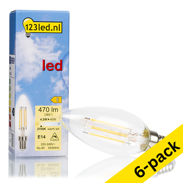 123led E14 LED clear dimmable candle filament bulb 4.2W (40W) (6-pack) LDR01607 - 1