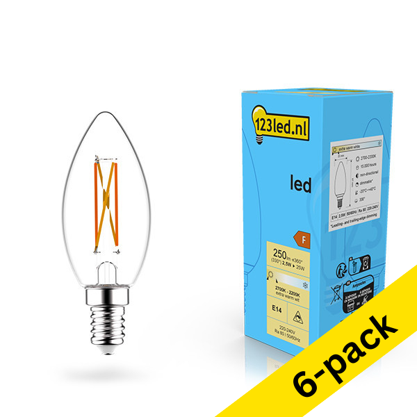123led E14 LED dimmable filament candle bulb 2.5W (25W) (6-pack) LDR02069 - 1