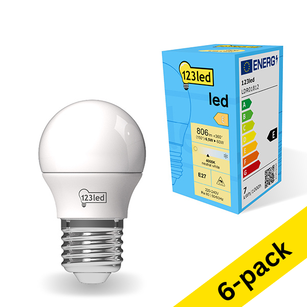 123inkt 123led E27 LED matte ball bulb 6.5W (60W) | 4000K (6-pack)  LDR01813 - 1