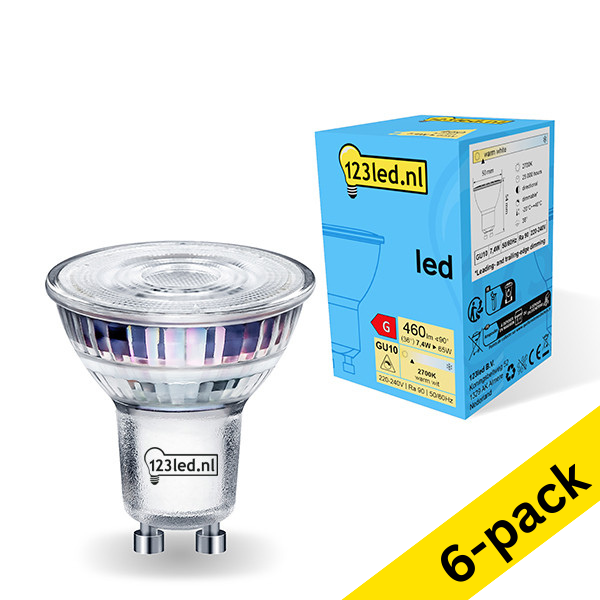 123led GU10 LED dimmable glass spotlight 7.4W (65W) (6-pack) LDR01735 - 1