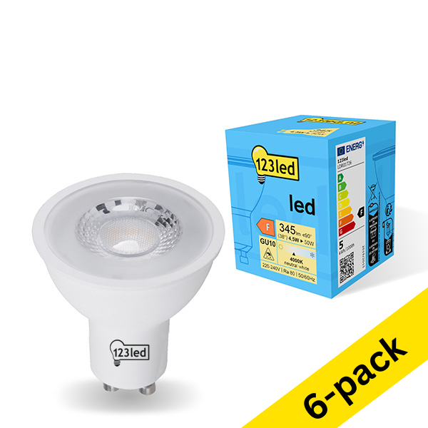 123inkt 123led GU10 LED spotlight 4.5W (50W) | 4000K (6-pack)  LDR01727 - 1