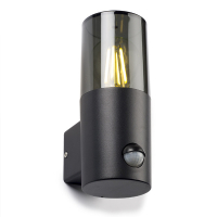 123inkt 123led black Smokey round wall lamp with sensor | Suitable for 1 x E27 6151-PIR LDR08511