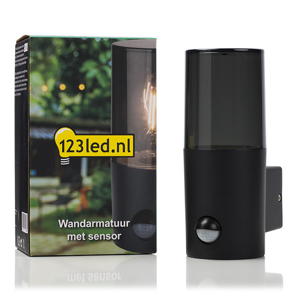123inkt 123led black Smokey round wall lamp with sensor | Suitable for 1 x E27 6151-PIR LDR08511 - 2