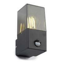 123inkt 123led black Smokey square wall lamp with sensor | Suitable for 1 x E27 6152-PIR LDR08513