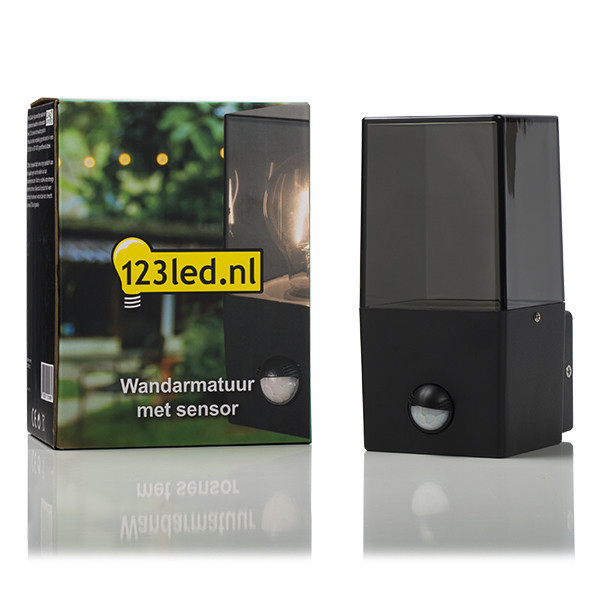 123inkt 123led black Smokey square wall lamp with sensor | Suitable for 1 x E27 6152-PIR LDR08513 - 2