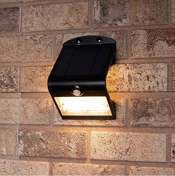123inkt Black Osaka solar wall lamp with sensor | 3000K | 3.2W  LDR06249 - 1
