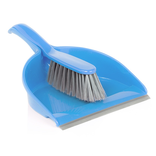 123inkt Blue plastic dustpan and brush with rubber edge  SDR00008 - 1