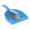 Blue plastic dustpan and brush with rubber edge