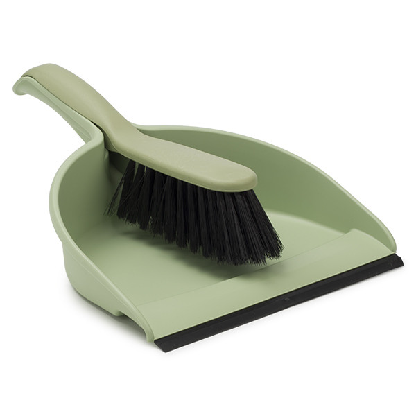 123inkt Green plastic dustpan and brush with rubber edge  SDR05243 - 1