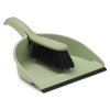Green plastic dustpan and brush with rubber edge
