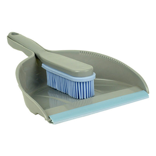 123inkt Grey/blue plastic dustpan and brush with rubber edge  SDR05175 - 1