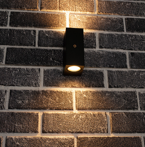 123inkt LED black Avalon square wall lamp with sensor | Suitable for 2 x GU10 | IP44  LDR06349 - 1