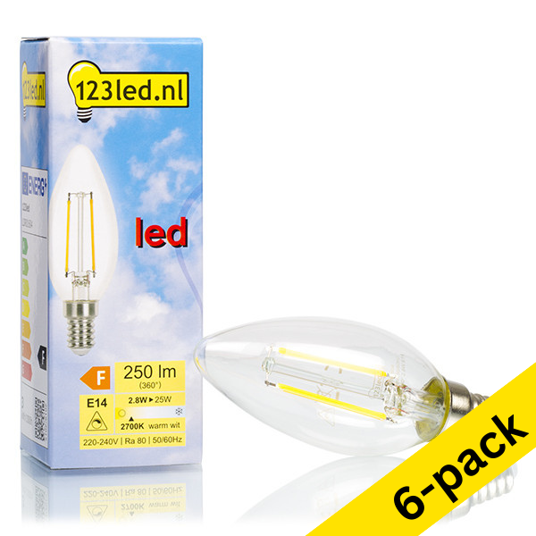 123led E14 LED clear dimmable candle filament bulb 2.8W (25W) (6-pack) LDR01605 - 1