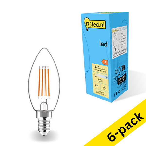 123led E14 LED dimmable candle filament bulb 4.5W (40W) (6-pack) LDR01883 - 1